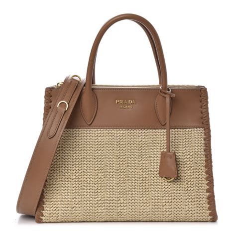 PRADA Raffia City Calfskin Whipstitch Medium Paradigme Bag 